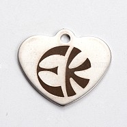 Stainless Steel Pendants, Heart with Direction Pattern, Stainless Steel Color, 21x24x1mm, Hole: 2mm(STAS-L165-E08)