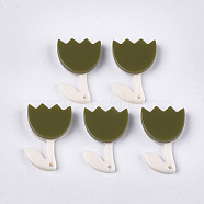 Cellulose Acetate(Resin) Pendants, Flower, Olive, 27.5x18x4.5mm, Hole: 1.4mm(KY-S158-25B)
