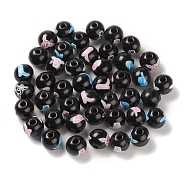 Printed Wood European Beads, Large Hole Beads, Round, Black, 16~16.5x14mm, Hole: 4.5mm(WOOD-K008-04)