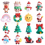 16Pcs 16 Style Christmas PVC Plastic Big Pendants, Elk & Snowman with Gift & Candy Cane, Mixed Color, 40~64.5x33~52.5x11.5~24mm, Hole: 2.5~3mm, 1pc/style(sgKY-SZ0001-41)