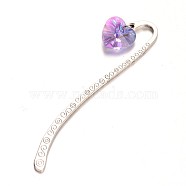 Antique Silver Alloy Glass Bookmarks, Heart, Medium Purple, 85mm(AJEW-JK00085-02)
