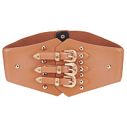 PU Leather Wide Elastic Corset Belts, Light Gold Alloy Clasp Lace-up Waist Belt for Women Girl, Peru, 28 inch(71cm)(AJEW-WH0413-88B)