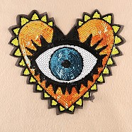 Computerized Embroidery Cloth Sew On Patches, Costume Accessories, Paillette Appliques, Heart with Eye, Orange, 31x35cm(DIY-F030-01B)