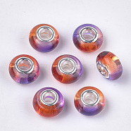 Resin European Beads, Large Hole Beads, with Brass Double Cores, Two Tone, Rondelle, Coral, 14x8.5~9mm, Hole: 5mm(RPDL-S013-08A)