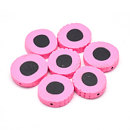 Handmade Polymer Clay Beads, Flat Round, Hot Pink, 21~23x5~8mm, Hole: 2mm(CLAY-Q165-2)