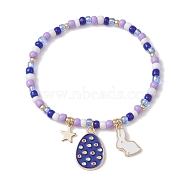 Alloy Enamel Charm Bracelets, with Glass Seed Beads, Mauve, 2-1/8 inch(5.5cm)(BJEW-JB10023-02)