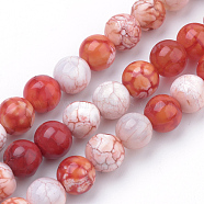 Natural Weathered Agate Beads Strands, Dyed, Round, Orange Red, 10mm, Hole: 1mm, about 40pcs/strand, 15.7 inch(39.8cm)(G-S249-07-10mm)