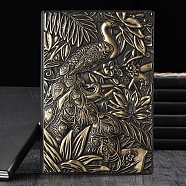 3D Embossed PU Leather Notebook, A5 Peacock Pattern Journal, for School Office Supplies, Antique Bronze, 215x145mm(OFST-PW0009-007B)