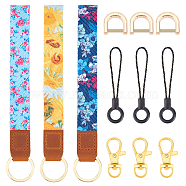 BENECREAT Printed Polyester Ribbon Wristlet Keychain, with Alloy Key Ring & Swivel Lobster Claw Clasps & D-Ring Shackles Clasps, Platic & Polyester Cell Phone Hang Strap Lanyard, Mixed Patterns(KEYC-BC0001-03A)