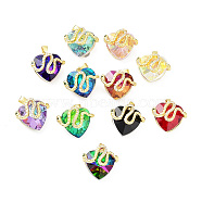 Real 18K Gold Plated Rack Plating Brass Micro Pave Cubic Zirconia Pendants, with Glass, Long-Lasting Plated, Cadmium Free & Lead Free, Snake with Heart, Mixed Color, 21x22.5~23x12.5~13.5mm, Hole: 3.5x5mm(KK-G466-07G)