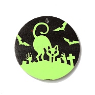 Halloween Imitation Leather Pendants, Black & Green Yellow, Cat Shape, 40x2mm, Hole: 1.5mm(FIND-K017-04C-02)