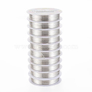 Round Copper Jewelry Wire, Nickel Free, Silver Color Plated, 26 Gauge, 0.4mm, about 49.21 Feet(15m)/roll(CW0.4mm006)
