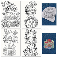 Non-Woven Water Soluble Embroidery Patterns, Wash Away Embroidery Stabilizer, Stick and Stitch Embroidery Paper, Mushroom House, 297x210mmm, 4pcs/set(DIY-WH0538-003)