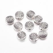 Tibetan Style Alloy Beads, Cadmium Free & Nickel Free & Lead Free, Flat Round with Star, Antique Silver, about 10mm in diameter, 4mm thick, hole: 1.5mm(X-LF10793Y-NF)