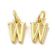 Brass Pendants, with Jump Ring, Letter W, 9x7x1.5mm, Ring: 5x1mm, inner diameter: 3mm(KK-M273-03G-W)