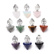 Natural & Synthetic Gemstone Pendants, with Platinum Tone Brass Findings, Cadmium Free & Lead Free, Cone, 44~46x22~22.5mm, Hole: 8x5mm(G-I321-07P)