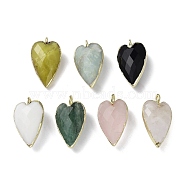 Natural Mixed Stone Pendants, Faceted Heart Charms, with Golden Plated Brass Edge Loops, 22.5x13x7.5mm, Hole: 3mm(G-G012-12G-A)