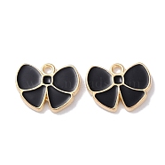 Alloy Enamel Pendants, Golden, Bowknot Charm, Black, 11x14x1.5mm, Hole: 1.5mm(ENAM-O001-10F-G)