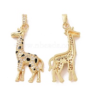 Brass Micro Pave Cubic Zirconia Pendants, with Enamel, Giraffe Charm, Real 18K Gold Plated, 37x19x3.5mm, Hole: 3x4.5mm(ZIRC-I063-18G)