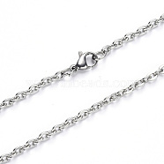 304 Stainless Steel Cable Chain Necklace, with Lobster Claw Clasp, Stainless Steel Color, 19.68 inch(50cm), Link: 4x3x0.8mm(NJEW-S420-004P)