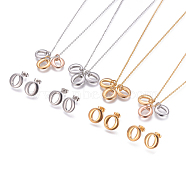 304 Stainless Steel Jeweley Sets, Pendant Necklaces and Stud Earrings, Letter O, Mixed Color, 17.71 inch(45cm), 13x12mm, Pin: 0.7mm(SJEW-L145-019)