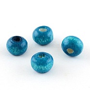 Dyed Natural Wood Beads, Round, Nice for Children's Day Gift Making, Lead Free, Dark Turquoise, 6~7x5~6mm, Hole: 1.5mm, about 14600pcs/1000g(TB092Y-7)