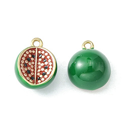 Brass Enamel Charms, Imitation Fruit, Light Gold, Guava Charm, Green, 12.5x10x6.5mm, Hole: 1.2mm(KK-G462-21LG)