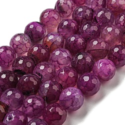 Faceted Natural Dragon Veins Agate Beads Strands, Round, Dyed & Heated, Purple, 12mm, Hole: 1.6mm, about 31pcs/strand, 14.76''(37.5cm)(X-G-F447-12mm-L02)