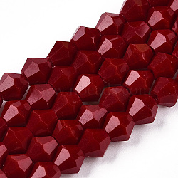 Opaque Solid Color Imitation Jade Glass Beads Strands, Faceted, Bicone, Dark Red, 6x6mm, Hole: 1mm, about 44~47pcs/strand, 24.5~25cm.(GLAA-F029-P6mm-17)