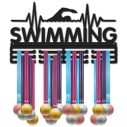 Iron Medal Holder, Medals Display Hanger Rack, 3 Line Medal Holder Frame, with Screws, Rectangle with Word Swimming, Sports Themed Pattern, 229x400mm(AJEW-WH0356-005)