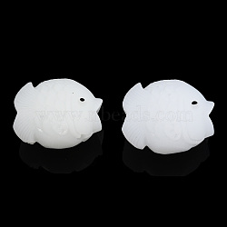 Opaque Resin Beads, Imitation Jade, Fish, Creamy White, 27~28x21~23x17.5~18mm, Hole: 2mm(RESI-N021-33)