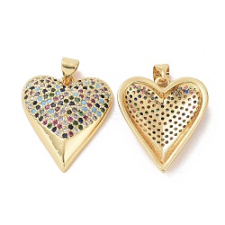 Brass Micro Pave Cubic Zirconia Pendants, Heart Charm, Real 18K Gold Plated, Colorful, 23x20x4mm, Hole: 3.5x4mm(ZIRC-I063-02A-G)