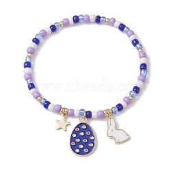 Alloy Enamel Charm Bracelets, with Glass Seed Beads, Mauve, 2-1/8 inch(5.5cm)(BJEW-JB10023-02)