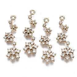 Brass Micro Pave Cubic Zirconia Pendants for Christmas, Long-Lasting Plated, Snowflake, Light Gold, Clear, 34x10.5x3mm, Hole: 1.6mm(KK-R111-038)