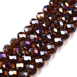 Electroplate Glass Beads Strands, AB Color Plated, Faceted, Rondelle, Saddle Brown, 8x6mm, Hole: 1mm, about 64~65pcs/strand, 15.75~16.14 inch(40~41cm)(EGLA-A044-T8mm-B02)