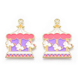 Circus Theme Alloy Enamel Pendants, Golden, Merry-Go-Round Pattern, 29.5x22.5x1.5mm, Hole: 1.6mm(ENAM-P246-02D)