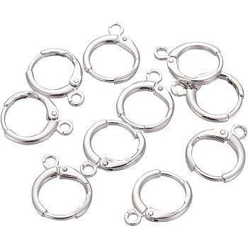 Elite 30Pcs Brass Leverback Earring Findings, with Horizontal Loops, Long-Lasting Plated, Lead Free & Nickel Free, Real Platinum Plated, 14.7x11.7x2mm, Hole: 1.8mm, 30pcs/box