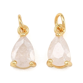 Brass & Glass Pendants, Teardrop Charm, Golden, Faceted, Clear, 10x5.5x4mm, Hole: 2.3mm