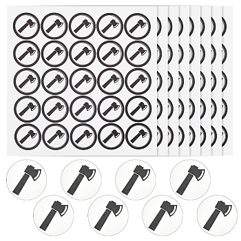 PVC Plastic Waterproof Stickers, Dot Round Self-adhesive Decals, for Helmet, Laptop, Cup, Suitcase Decor, Axe, Tools Pattern, 195x195mm, 25pcs/sheet