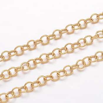 3.28 Feet Ion Plating(IP) 304 Stainless Steel Rolo Chains, Belcher Chain, Unwelded, for Jewelry Making, Golden, 3.5x0.6mm