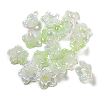 Iridescent Acrylic Bead Caps, AB Color Plated, 5-Petal Flower, Light Green, 12.5x12.5x6.5mm, Hole: 1.5mm