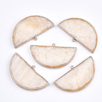 Natural Pink Aventurine Semi Circle Pendants, with Iron Findings, Half Round, Golden, 34x60.5x5mm, Hole: 2mm