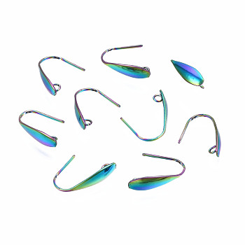 316 Stainless Steel Earring Hooks, Ear Wire with Horizontal Loop, Rainbow Color, 17x4.5mm, Hole: 1.6mm, 20 Gauge, Pin: 0.8mm