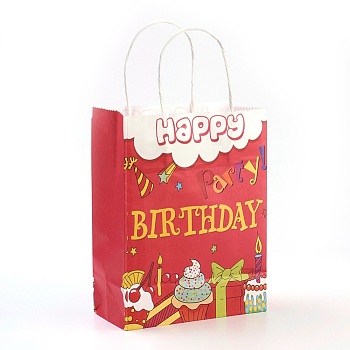 Paper Bags, with Handles, Gift Bags, Shopping Bags, Birthday Party Bags, Rectangle, Red, 27x21x11cm