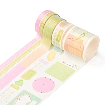 DIY Scrapbook Decorative Adhesive Tapes, Diary Pattern, 1.5~3.5cm, about 2m/roll, 4 rolls/set