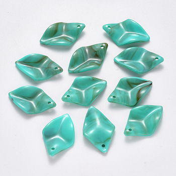 Acrylic Pendants, Imitation Gemstone Style, Leaf, Turquoise, 29x18.5x4.5mm, Hole: 1.8mm, about 585pcs/500g