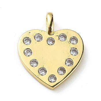 Rack Plating Brass Micro Pave Cubic Zirconia Pendants, Heart Charm, Cadmium Free & Lead Free, Long-Lasting Plated, Real 18K Gold Plated, Clear, 19x16x2mm, Hole: 3x1mm