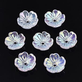 5-Petal Electroplate Acrylic Bead Caps, Flower, WhiteSmoke, 11x11x3.5mm, Hole: 1.5mm