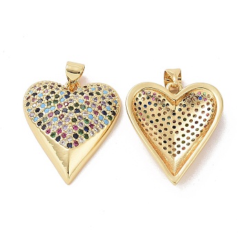 Brass Micro Pave Cubic Zirconia Pendants, Heart Charm, Real 18K Gold Plated, Colorful, 23x20x4mm, Hole: 3.5x4mm
