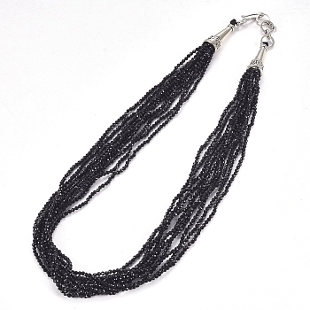 Faceted Glass Beaded Necklaces, with Brass Bead Cones and S Hook Clasps, Black, 1-5/8 inch(4.3cm)